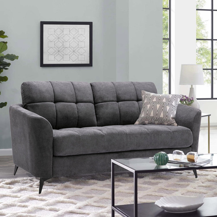 Wrought Studio 60In W Velvet Loveseat Sofa, Grid Tufted Cushions For